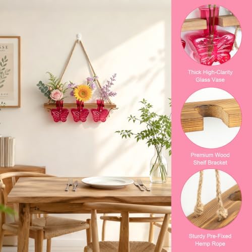 XXXFLOWER Plant Propagation Station Wall Hanging Butterfly Shaped Vase Pink - Image 5
