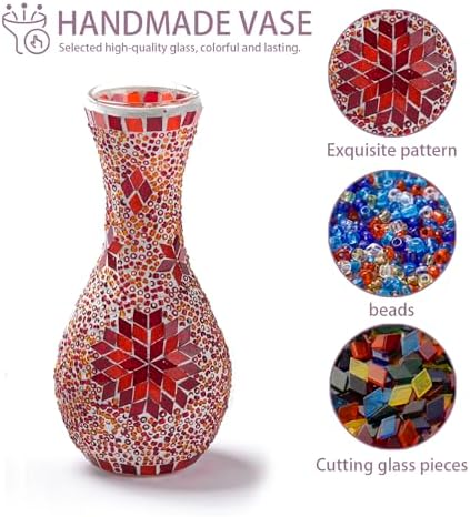 Mosaic Vase Lamp, Turkish Table Lamp with Wood Base, USB LED - Image 5