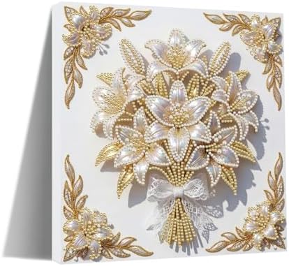 5D DIY Pearl Painting with Frame Floral Theme Handmade Healing Home Wall Decoration Creative 9.84x9.84in Tools -Flower-4 by Artiphile