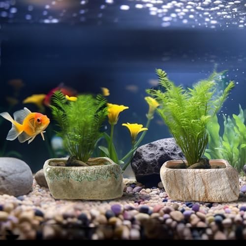 T4U 5.5 Inch Ceramic Succulent Pot Planter with Drainage Hole Set of 3, Stone Shape Rectangle Window Box Cactus Plant Containers Gift for Mom Sister Aunt Best for Home Office Table Desk Decoration - Image 6