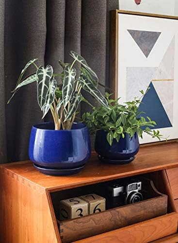 LE TAUCI Plant Pots, 4.1+5.1+6.5 inch, Set of 3, Ceramic Planters with Drainage Hole and Saucer, Indoor Flower Pot with Hole Mesh Pad, Gifts for Mom, Sapphire Blue - Image 3