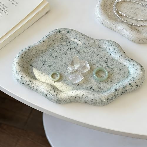 Jewelry Dish Trinket Tray for Women, Ring Dish Holder, Unique Cloud Shape Ceramic Plate Cute Things Vanity Aesthetic Room Decor Mother's Day Birthday Gifts (Marble Green) by MDFayeHome