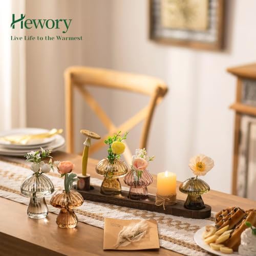 Hewory Plant Propagation Stations: 5PCS Amber Mushroom Vase with Wood Tray - Image 4