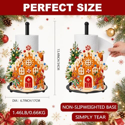 Christmas Gingerbread House Paper Towel Holder, Farmhouse Xmas Kitchen Countertop Decor, Gingerbread Man Christmas Paper Towel Roll Stand, Christmas Housewarming Birthday Gift for Women Mom - Image 3