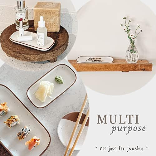 Mora Ceramic Decorative Tray - Rectangle 6.4in Dish for Jewelry, Perfume, Makeup, Accessories, Candle, in the Bathroom Vanity, Bedside, or Kitchen Counter. Cute Organizers - White - Image 5