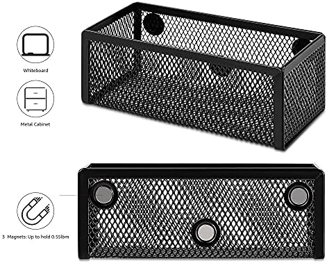 Amazon Basics Magnetic Storage Baskets, Mesh Organizers for Office Supplies and Workspace, 6" x 2.5" x 2.2", Black, 3-Pack - Image 3