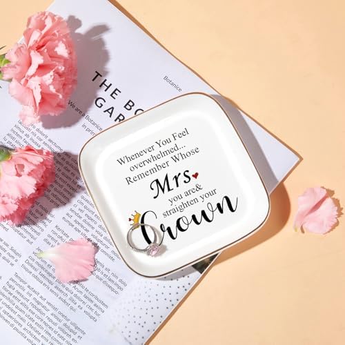 PUDDING CABIN Mothers Day Gifts for Wife Mrs. Jewelry Dish - Remember Whose Mrs. you are & Straighten Your Crown - Engagement Wedding Ring Holder Jewelry Tray, Anniversary Birthday Gift for Wife - Image 4