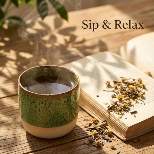 Ceramic Tea Cups 7oz Japanese Style Ceramic Tea Set, Tea Cup, Herbal Tea Coffee Cup, Espresso Cups Small Modern Yerba Mate Ceramic Mate Cup Sets of 4 Green - Image 6