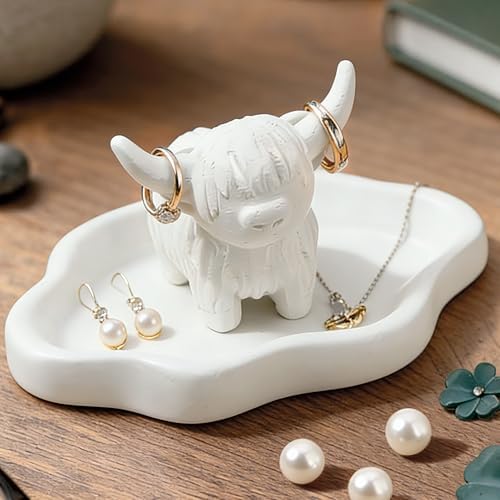 Highland Cow Ring Holder & Jewelry Dish, Cute Cloud Trinket Tray by Unknown