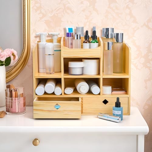 Wooden Desk Organizer with Drawers, 10 Compartments - Image 7