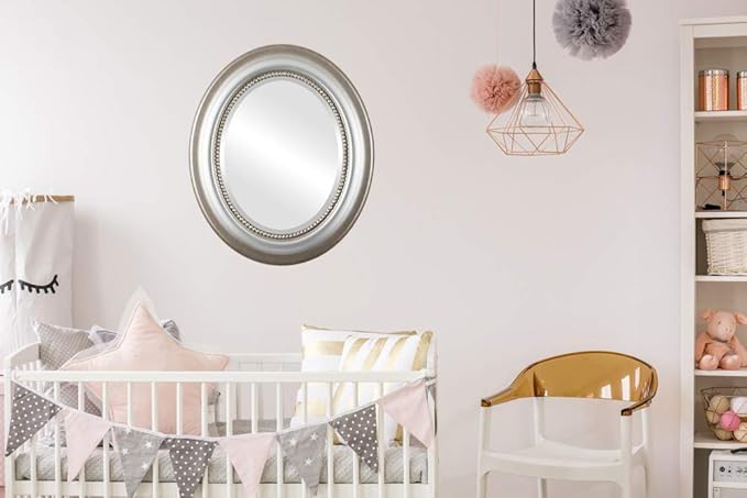 OVALCREST Oval Beveled Wall Mirror for Home Decor - Heritage Style - Silver Shade - 25x35 Outside Dimensions