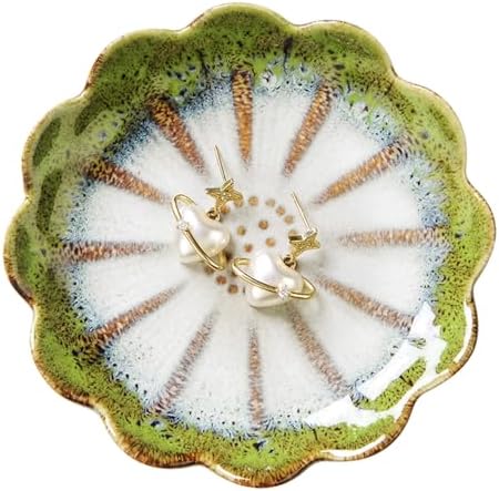 Lotus Ring Holder Dish Small Indoor Ash Tray, Ceramic Dessert Plate Trinket Jewelry Holder Organizing Necklace Earrings for Parents Friends Sister, All Jewelries Are NOT Included. Grass Green. by JAMEND+CLXP