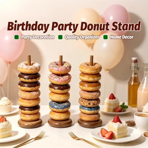 3 Pack Acacia Donut Stand, 14 Inch Wood Donut Display Wooden Bagel Holder - Image 6