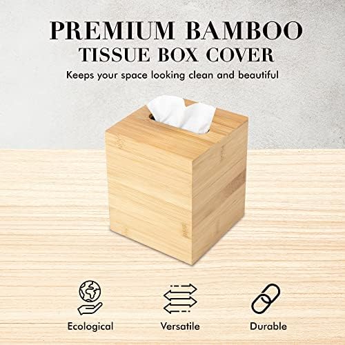 JUSK Design Tissue Box Holder - Modern, Minimalist, Durable Wooden Box with Sliding Bottom, Easy-Refill - Premium-Quality Bamboo Cover, Square, Pack of 2 - Image 2