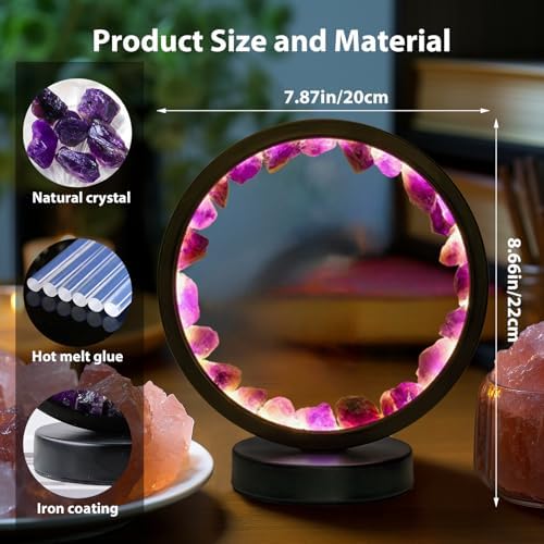 Runyansghi Amethyst Night Lamp 8.6'' Natural Healing Crystal Bedside USB Port 3 Colours Dimming Mode Bedroom Suitable Light for Living Room Office Home Decor Ideal Gift - Image 2