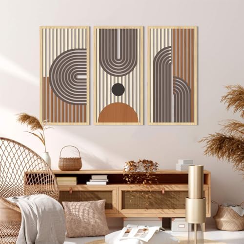 IARTTOP Mid Century Modern Decor 16x32 Inch Large Boho Wood Wall Art Abstract Wooden Wall Decor Minimalist Bohemian Orange Artwork for Living Room Bedroom Office Set of 3 - Image 3