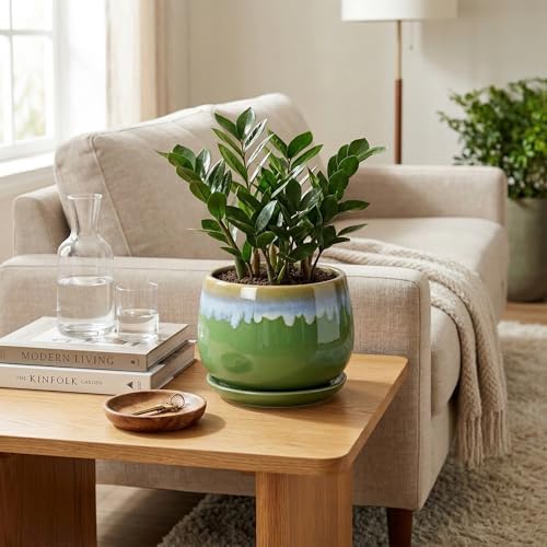 Ceramic Flower Pots, 7 Inch Indoor Plant Pot, Green-Blue - Image 3