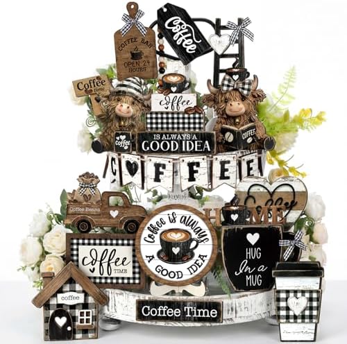 Mifoci 17 Pcs Coffee Tiered Tray Decor Farmhouse Wooden Bar Signs by Mifoci