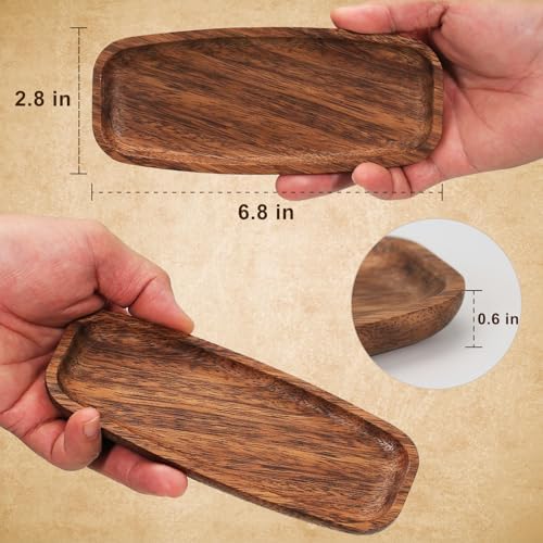 Mini Wooden Serving Platters and Trays, 6.8-inch Solid Acacia Wood Serving Plates for Food/Snacks/Appetizer, also as Jewelry Trays, Mini Charcuterie Board & Cheese Platter, Reusable (6 PCS) - Image 2