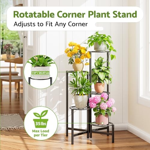 Plant Stand 5 Tier Indoor Metal Flower Shelf for Multiple Plants Corner Tall Flower Holders for Patio Garden Living Room Balcony Bedroom Black Diamond - Image 2