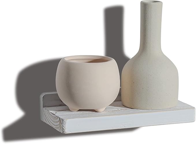 Freezing point Small Floating Shelves for Wall Set of 2 Natural Wood 8Inch Mini Wall Shelf Decor Plant Display Collectibles Mounted Kitchen Bathroom Bedroom Corner Decorative Storage Tiny Stand White