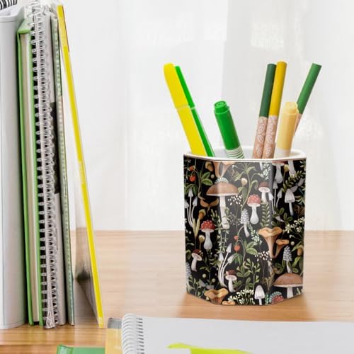 Cute Ceramic Pen Holder for Desk, Pencil Pen Cup, Makeup Brush Holder, Desktop Supplies and Accessories for Women, Pen Pencil Stationery for Office Home Art Supply, Mushrooms Pattern - Image 4