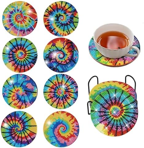 8 pcs Diamond Painting Coasters | Diamond Art Coasters | Tie Dye Diamond Art Painting | Perfect Art Craft Gift for Tie Dye Lover, Dad, Mom, Grandparents, Brother, Sister. by LGANHAPY