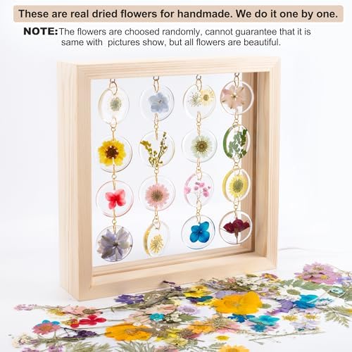SMUK Handmade Dried Flower LED Desk Lamp, 3 Way Dimmable Cute Pressed Flower Bedside Lamp with Wooden Frame for Desk, Table, Bedroom, Living Room, Office, Aesthetic Cute Table Lamp - Image 3