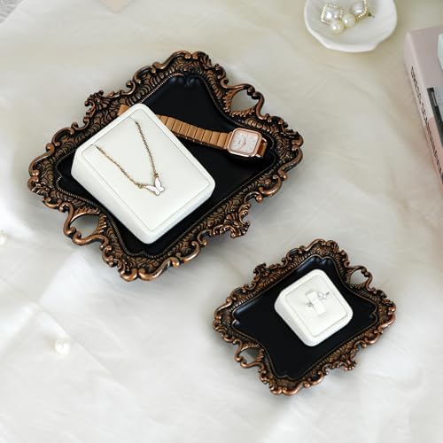 Funly mee 8 x 7 inches Antique Trinket Dish Vintage Jewelry Tray, Ring Holder (Black & Gold, M) - Image 3