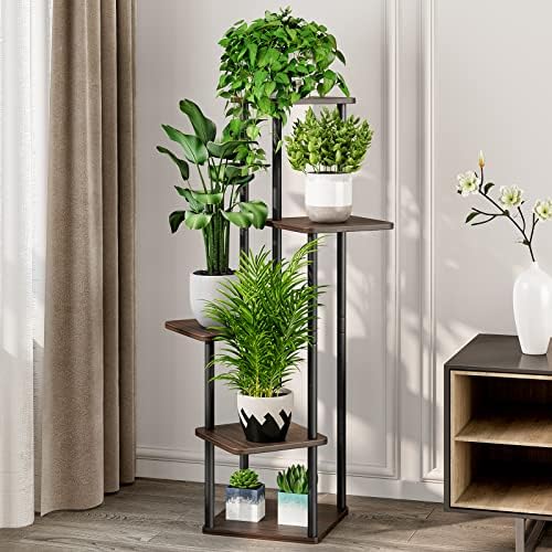AZERPIAN 5 Tier Tall Plant Stand Indoor Corner Tiered Shelf Metal MDF Board - Image 2