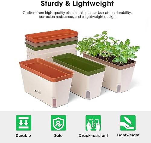 VIVOSUN Self-Watering Planters, 6-Pack 10.5 in Window Herb Planter Box - Image 4