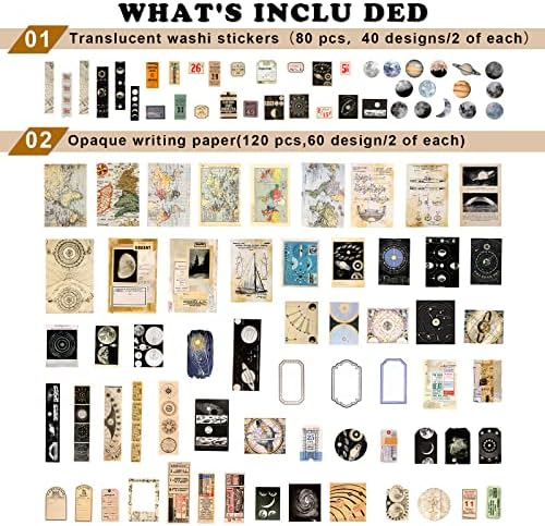 Draupnir 200pcs Vintage Junk Journal Supplies,Scrapbook Supplies Scrapbooking Paper and Stickers Ephemera For Art Aesthetic Journaling Kit Collage(Celestial) - Image 2