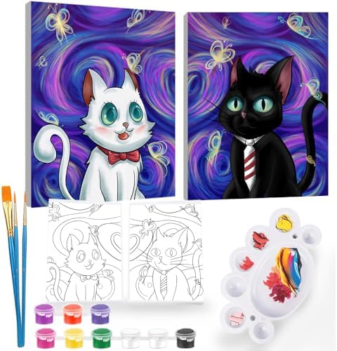 2Pcs Sip and Paint Kit for Adults,Valentines Couple Painting Kit Supplies Canvas, Pre Drawn Canvas to Paint for Date Night for Couples DIY Acrylic Painting Kits Party Favor 8×10 by iPaint