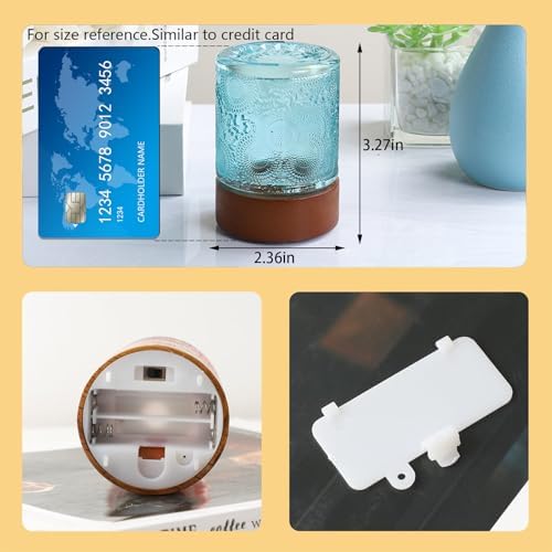 Mini Soft Warm Light Lamp Battery Operated Portable Night Light with Timer, Small Glass Vintage Dim Sleep Nightlights, Battery Powered Wireless Night Lights for Adults (1), Blue, M2-1-6 - Image 2