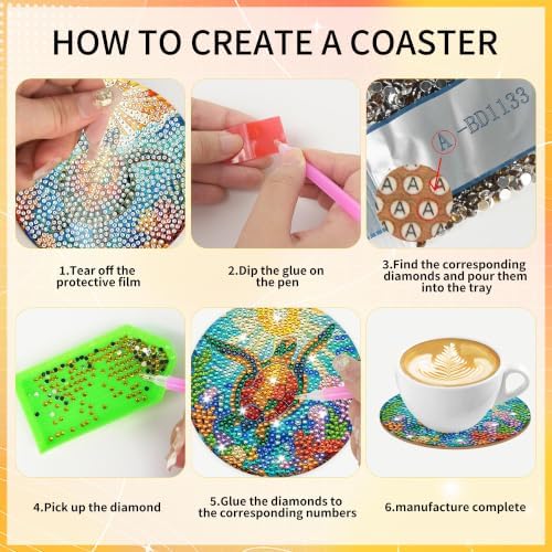 CRASHOT Sea Turtle Diamond Art Painting Coasters Kit with Holder, 8 Pcs - Image 3