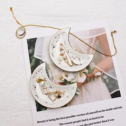 Soddeph Small Moon Ceramic Jewelry Tray, Decorative Trinket Dish, Ring Holder Plate, Modern Accent Tray for Bathroom, Nightstand, Entryway Table, Vanity (2, White) - Image 4