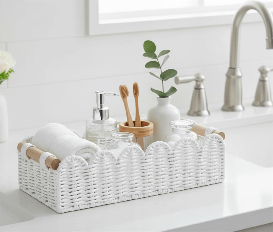 CubesLand Scalloped Toilet Paper Storage Basket W/Handle for Home Decor - Image 2