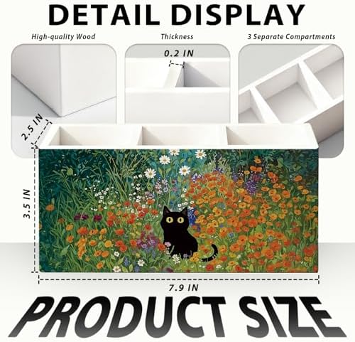 Black Cat Pen Pencil Holder for Desk, Black Cat Mom Lady Lovers Gifts for Women, Pet Lover Gifts, Cottagecore Wildflower Kitten Wooden Box Sign Decorations for Home Office Desk Tabletop - Image 7