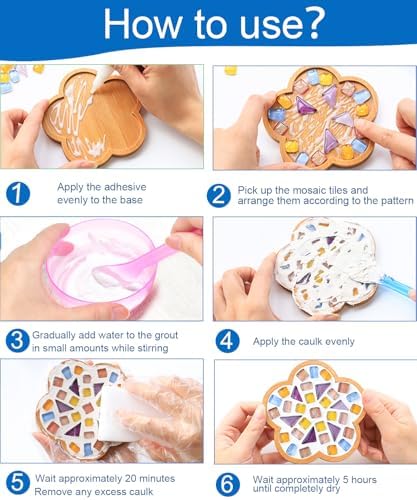 Mosaic Kits for Adults, 4‑Pack Wooden Coasters DIY Craft Set - Image 5
