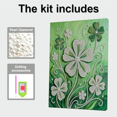 DIY Pearl Painting with Frame, Creative Design, Handmade Stress-Relieving Home Wall Decoration, Includes Frame and Tools-Four-Leaf Clover - Image 7