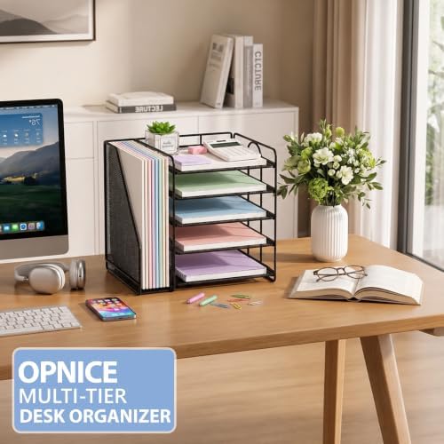 OPNICE Desk Organizer, 5-Tier Paper Organizer Letter Tray, Black - Image 5