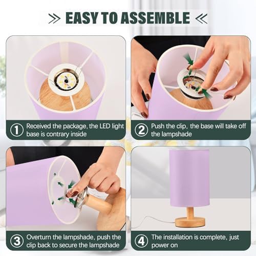 Lilac Pattern Bedside Table Lamp for Bedroom Small Lamps for Nightstand Lamp with Non-Slip Base Desk Reading Lamps for Living Room Dorm Kids Room Office Home - Image 4