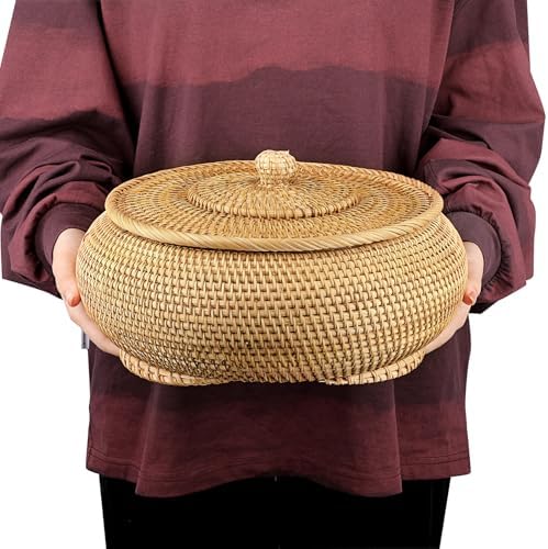 Hipiwe Round Rattan Boxes with Lid, X-Large Woven Wicker Bread Basket Bin - Image 6