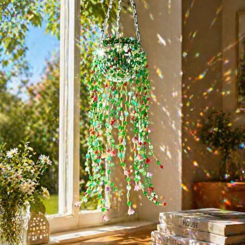 Beaded Plant Kit Green Glass Beads Flower Leaf Suncatcher Disco Ball Hanging Planter Seed Glass Beads Leaves Bulk Forever Sun Catchers Complete Craft Set for Adults Home Decor Meaningful DIY Gift - Image 5