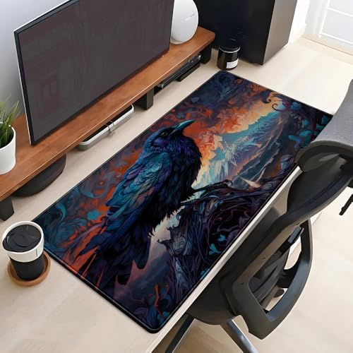 Magic Crow Desk Mat Gaming Misty Fores Mouse Pad Playmat, Large Gaming Mousepad Keyboard Desk Extended Mouse Pads Game Decor with Stitched Eges Non-Slip Base Tabletop for MTG 31.5" x 15.7" - Image 4