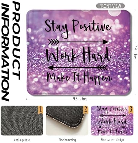 Inspirational Mouse Pad, Stay Positive Work Hard Make It Happen Motivational Positive Purple Mouse Pads Mousepad for Work Gaming Computers Laptop Desk Accessories, 9.5x7.9 Inch - Image 2
