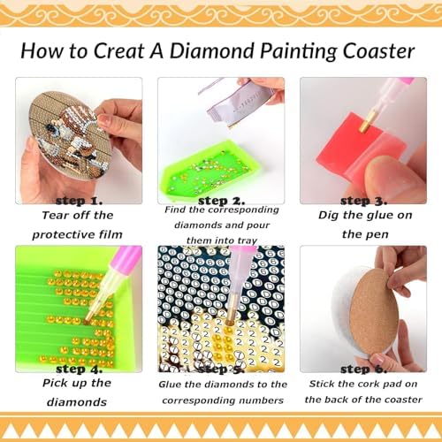 Clendo 8 Pcs 5D Diamond Art Coasters Kits with Holder, Gnome Coffee Diamond Painting Coasters Set for Adults, Small Mini Diamond Dots Kit for Beginners DIY Art Craft Home Decor - Image 6