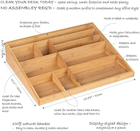 Theodore Bamboo Desk Organizer, 10 Compartment Desktop Organizer for Office Supplies, Mail, Pens and Notebooks, Wooden Countertop Organizer for Home Office Desk - Image 6
