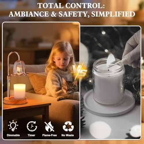 Candle Warmer Lamp Electric Timer: Dimmable Candles Warming Lamps - Height Adjustable Burner Jar - No Flame Scented Melts Wax - All Candle Jars Home Decor Table Light - Image 6