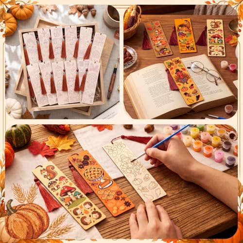 Kosiz 12 Pcs Fall Paint by Number Kit for Adult Thanksgiving Wood Bookmark - Image 5